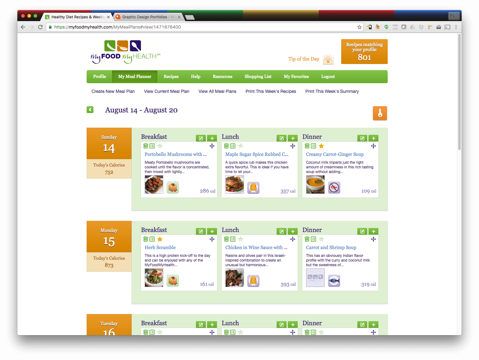 My Food My Health Website Application